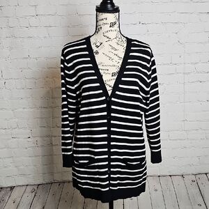 Chico's Black and White Striped Cardigan